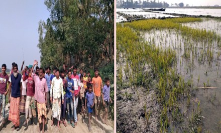 বালুর স্তুপের পানি গড়িয়ে তলিয়ে গেছে কৃষকের স্বপ্ন