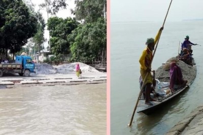 যমুনা নদীর জেগে ওঠা চরের বালু বিক্রির মহোৎসব